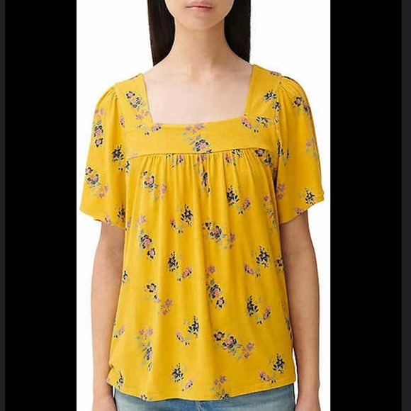 Lucky Brand Tops - Lucky Brand Women’s Square Neck Yellow Floral Short Sleeve Top